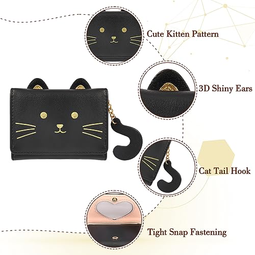 Purses for Women Small PU Leather,RFID Blocking Women Wallet Cute Bi-fold Wallet Fashion Black Cat Women's Purse Multi Slots Leather Wallet Thin and Light Coin Pocket Small Ladies Purse with ID Window4