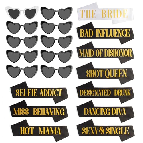 Srotmirw 20 Pcs Bachelorette Party Sash Heart Sunglasses Pearl Bride Bridesmaid Sashes Sunglasses Party Bridal Shower Favors Proposal Gifts for Bridesmaids