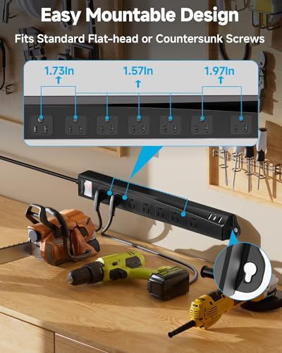 Image of Outdoor Power Strip Weatherproof IPX6,1625W /13A 6 Ft Extension Cord with Multiple Outlets,7 AC & 3 USB, Wall Mount for Camping,Poolside,Garden,Workshop