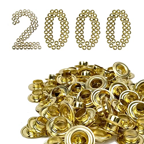 Pikwo 1/4” Size #0 Grommets & Washers Kit Leather Bags Signs Poster Eyelet 2000 Pack Gold