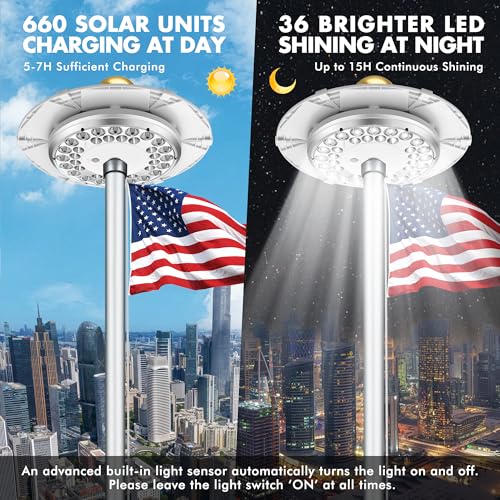 Aurolit Foldable Flag Pole Light Solar Powered, 1500 Lumen 36 Ultra Bright LED Flagpole Solar Light for 15-30 Ft Outdoor Flagpoles, IP65 Waterproof, Up to 15H Dusk-to-Dawn Auto On/Off, 100% Coverage — view 4