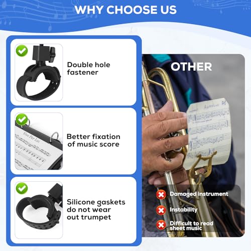 Somivrusa Trumpet Marching Lyre 2 in 1 Adjustable Trumpet & Snare Drum Marching Band Lyre, Music Flip Folder with 10 Double-Sided Folio Pages Marching Band Accessory