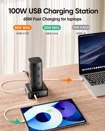 Estación de carga de 100W, torre regleta con 12 tomas AC y 8 puertos USB miniatura 3