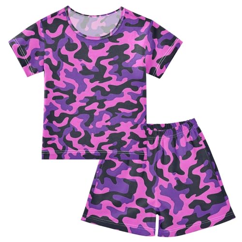 Camouflage Pattern Pajama Set, Short Sleeve Cotton Sleepwear Nightwear