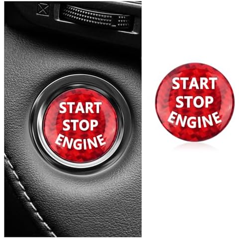 Carbon Fiber Car Push Start Button Cover,25-26mm Engine Start Button Cover Car Decorations,Universal Car Ignition Button Cover Car Interior Accessories for Most Cars SUVs (Carbon Red) Cover