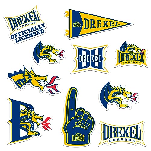 Image of Drexel University 9ct Vinyl Large Deluxe Stickers Variety Pack - Laptop, Water Bottle, Scrapbooking, Tablet, Skateboard, Indoor /Outdoor - Set of 9