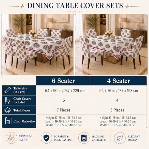 Image of Cloth Fusion Dining Table Cover with 6 Chair Covers, 6 Seater Table Cloth | Table cover and every chair cover in one matching print; 4-way stretch chair covers; 6 designs; washable, not PVC