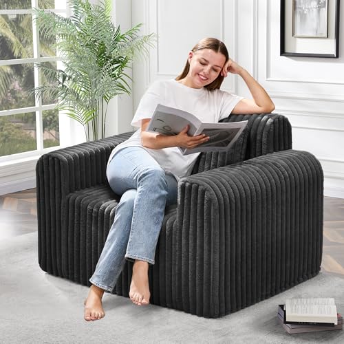 Image of Hobestluk Single Sofa Foam Couch Sofa for Small Spaces Comfy Sofas with Removable Cover Furry Couch with Pillows for Living Room, Bedroom, Apartment, Office (Black, Standard)