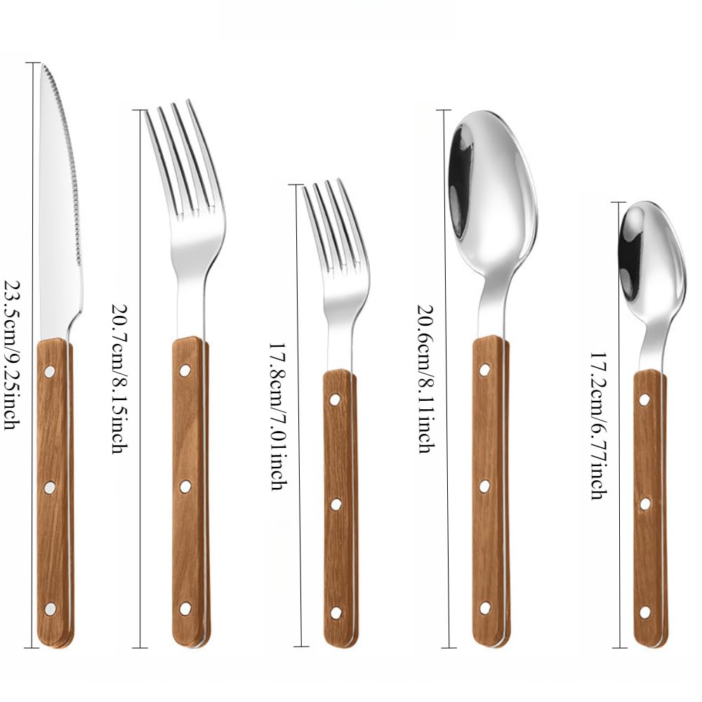 Spessa Rivetto Morsetto Manico Cucina Acciaio Inox Argenteria Stoviglie Posate Set Bistecca Coltello Forchetta Cucchiaio Cucchiaino (Marrone scuro,20 pezzi)