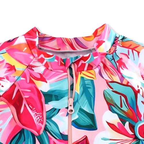 Image of Girls One Piece Swimsuit Long Sleeve Rash Guard UPF 50+ Age 2-12Y | UPF 50+ Sun Protection,Quick Dry,Front Zipper,Bright colorful ,Great for Beach, Pool and Water Play,Little Kids Bathing Suits
