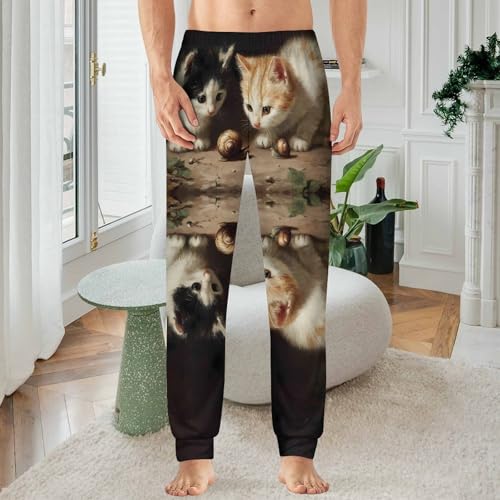 Cute Kittens Cats with Snails Men's Pajama Bottoms Sleep Lounge Soft Comfy Pants Sleepwear2