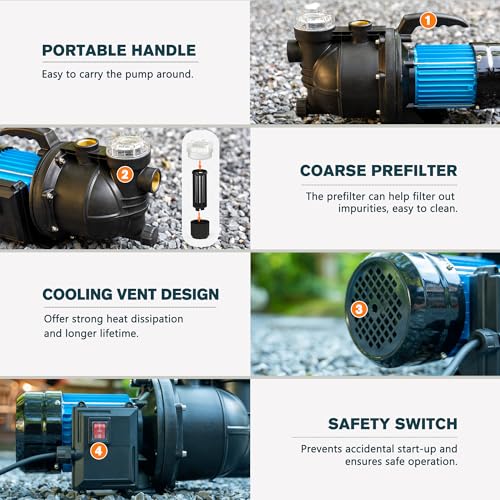 Image of FLUENTPOWER 1.5HP Portable Garden Booster Pump with Prefilter, 1200GPH, Lift 151FT, Shallow Well Jet Pump, Water Transfer Draining Pump for Home Garden Lawn Sprinkler Irrigation