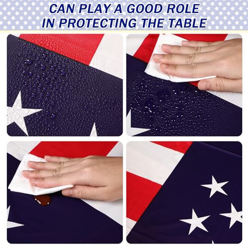 Image of Newwiee 6 Pcs 4th of July Patriotic Tablecloth Disposable American Flag Table Cloth Plastic Red White Blue Independence Day Rectangle Table Cover 250th Decoration(Patriotic Flag Style,51x71)