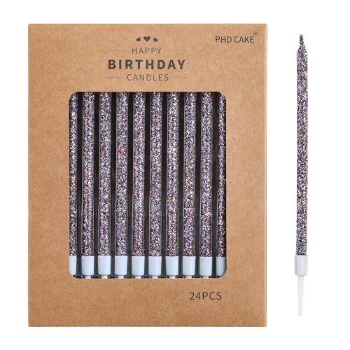Image of PHD CAKE Starry Sky Glitter Long Thin Metallic Birthday Candles, Cake Candles, Birthday Parties, Wedding Decorations, Party Candles