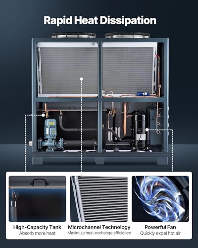 Image of VEVOR Air-Cooled Water Chiller, 25 HP, Industrial Water Chiller with 60,480 Kcal /h Cooling Capacity, Dual Compressor, 53 Gal Large Tank, LED Display, Cooler for Cooling Water, Not Air Conditioner
