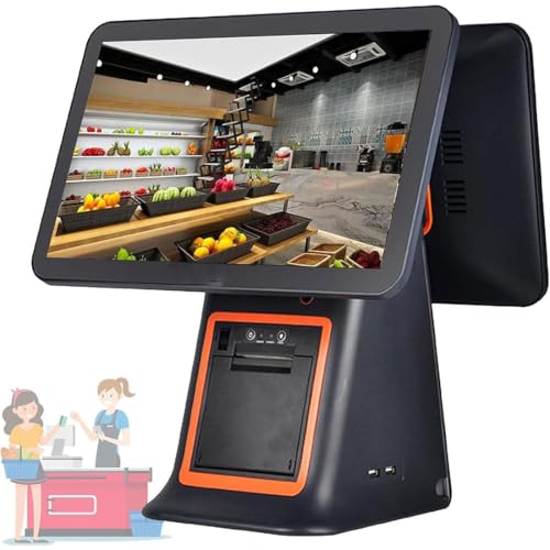 DPDZSW Caja Registradora Táctil De Doble Pantalla, TPV PC con Pantalla Táctil 15,6 Pulgadas, 8 GB De Ram, Ssd De 128 GB, Windows 7/10, para Supermercados, Restaurantes Comercios Withoutcashbox