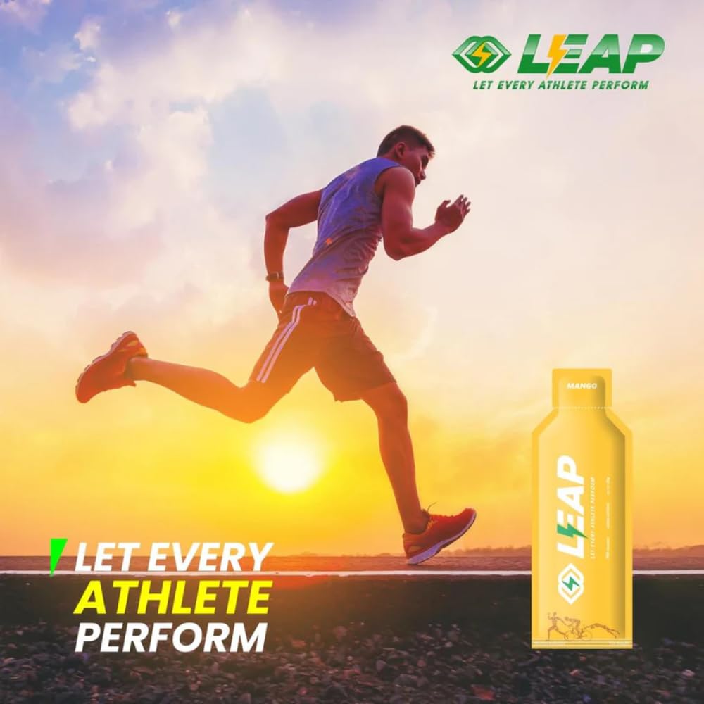 LEAP Energy Gel for Athletes | Fast Absorbing Sports Gel for Running, Cycling & Marathon | Natural Ingredients, Amino Acids, MCT Oil | Energy Gel with Caffeine| Flavor Mango| Pack of 5 Sachets — Amazon image 6