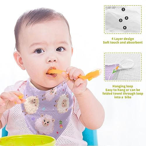 Image of vvfelixl Charming Sheeps Baby Burp Cloths Baby Muslin Washcloths for Boys Girls Cotton Baby Face Towel for Newborn Infants Soft and Absorbent 11.8 X 11.8In, 5 Pack