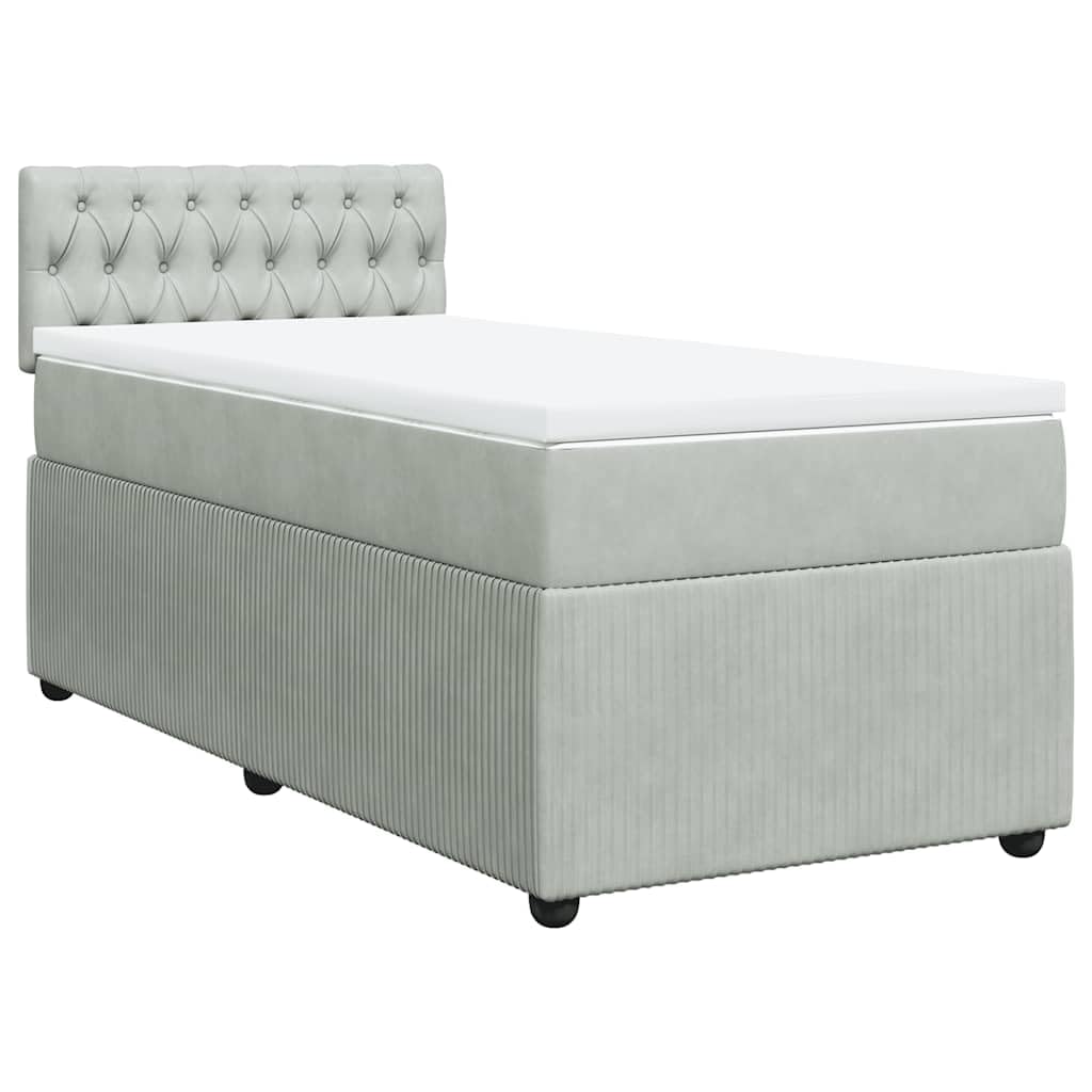 vidaXL Boxspringbett, Boxspringbett | Einzelbett mit Matratze, Auflage, Lattenrost, Kopfteil, Hellgrau 100x200cm Samt