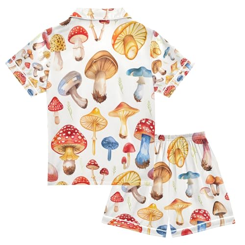 senya Different Mushrooms Satin Summer Pajama Sets Silk Short Sleeve Button Down Sleepwear2