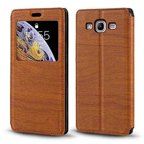 Shantime Viewable Window Leather Flip Case Compatible with Samsung Galaxy Mega 5.8 I9150, Elegant Design Clear Display Invisible Magnetic Cover and Card Slot(Brown)