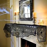 FUN LITTLE TOYS Halloween Decorations Indoor - Mantel with String Lights Lace Spiderweb Decor Inside for Home Party Supplies (18 x 96 inch)