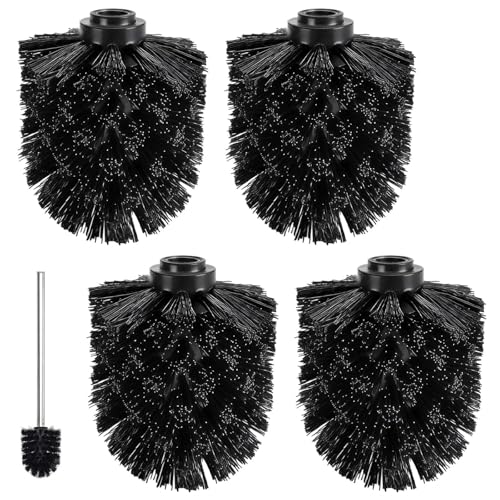 Eulihent 4 Pcs Toilet Brush Head Replacement Universal Screw On 12mm Antibacterial Toilet Cleaning Brushes Head with Durable Stiff Bristles for Bathroom Toilet (Black)