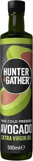 Hunter & Gather Extra Virgin Avocado Oil - 500ml | Cold Pressed, Unrefined and Bottled in UK | 100% Natural Avocado Oil | Versatile for Drizzling, Sizzling and Dipping | Sugar, Gluten and Dairy Free