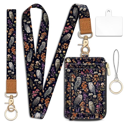 Mavellin Lanyard Wallet with Id Badge Holder Keychain for Card Women Owl