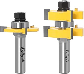 Tongue and Groove Router Bit Set 1/2 Shank, SellyOak Tongue Groove Router Bit, 3 Teeth Adjustable T Shape for Doors, Drawers, Shelves & More-Processing Template Thickness: 15-31mm