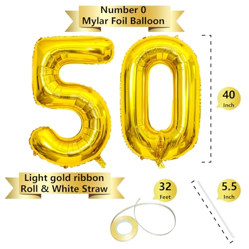 Image of Gold Number Balloons Birthday Balloons - Giant Gold Number 50 Balloon 40 inch, Numbers Balloon 10th Birthday Decorations, Gold Party Supplies for Women Men
