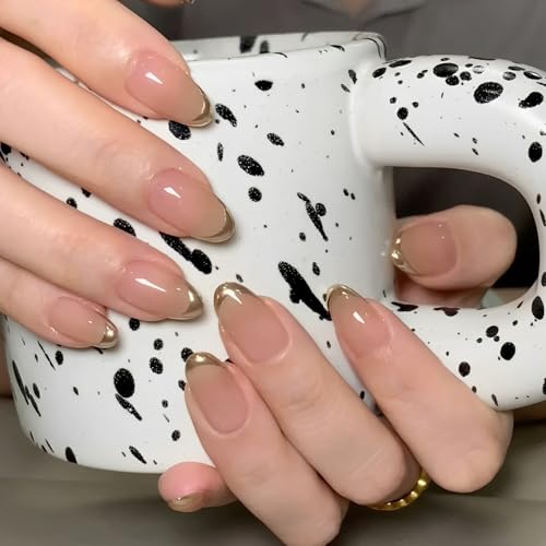 24pcs Press On Nails for Women, Almond Shape Artificial Nails with Black Jelly Glue and File, Quick Fix for Festival and Special Occasions, Fake Nails Set, Stick On Nails for Girls