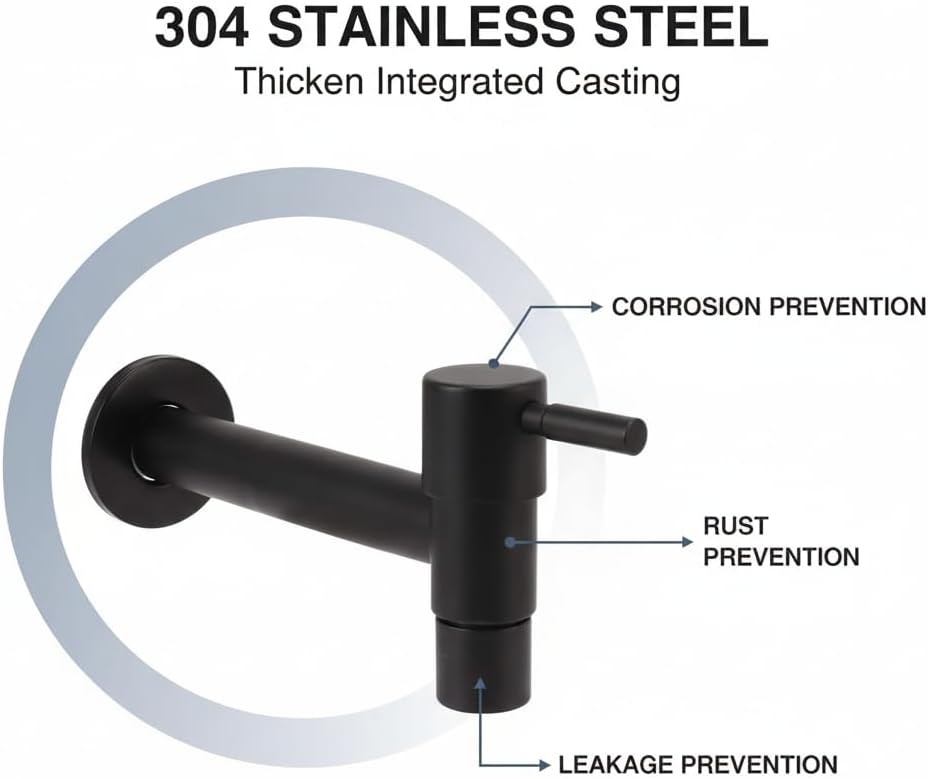 1pcs Garden Bathroom Faucet Single Cold Water Tap 304 Stainless Steel Black Wall Mounted (for Mop Pool)