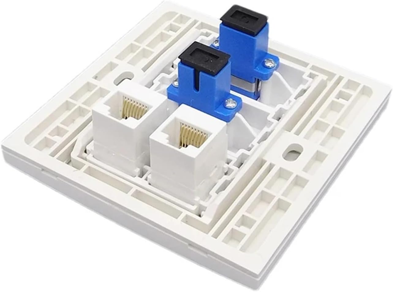 2 x CAT6 RJ45 LAN Wall Plate with Female SC-SC Fiber Optic Jack Network Connector (White)