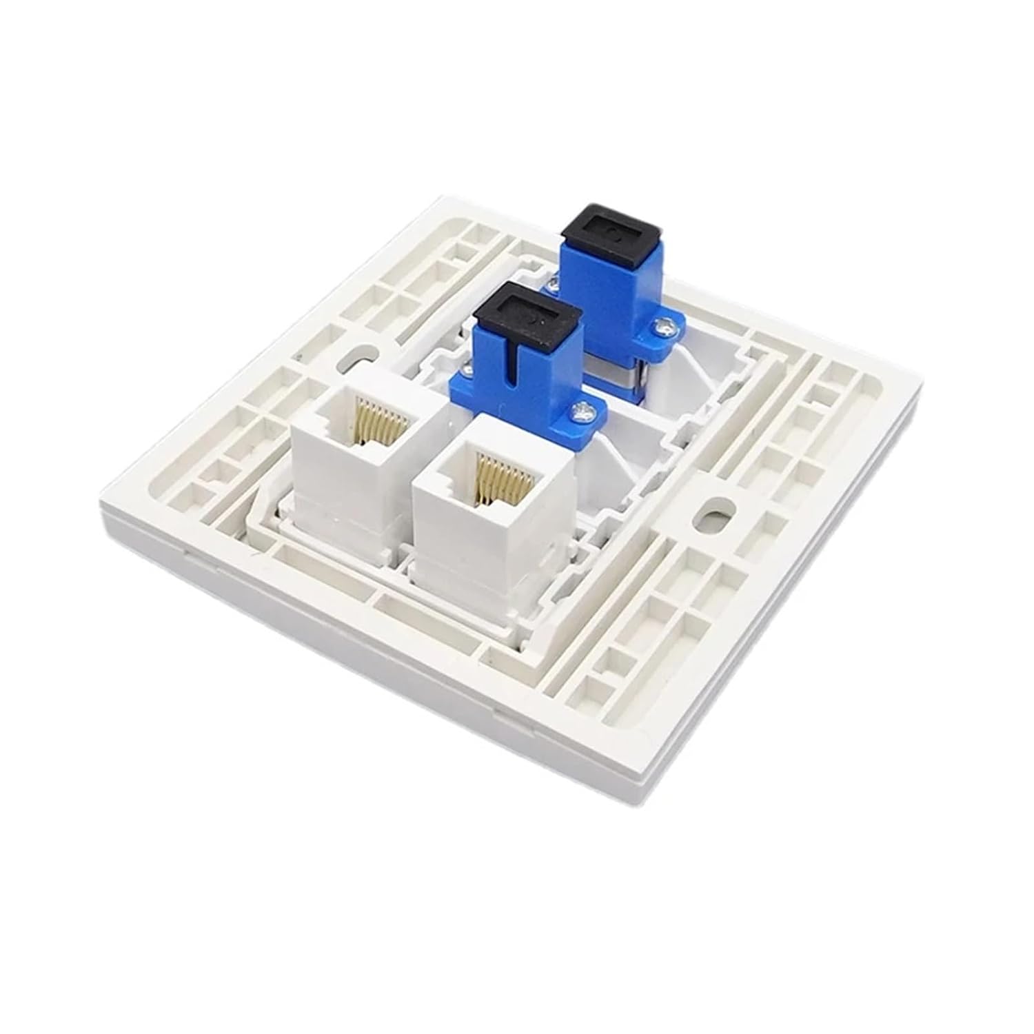 2 x CAT6 RJ45 LAN Wall Plate with Female SC-SC Fiber Optic Jack Network Connector (White)
