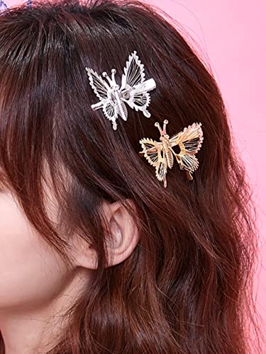 Charming Butterfly Hair Clips Set of 2, Silver/Gold