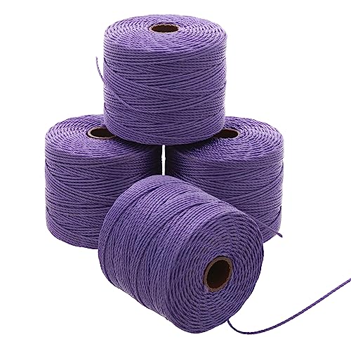 The Beadsmith S-Lon Bead Cord – .5 mm Twisted Nylon Cord for Stringing, 4 Spools, Medium Purple Color, TEX210, 77 Yards per Spool