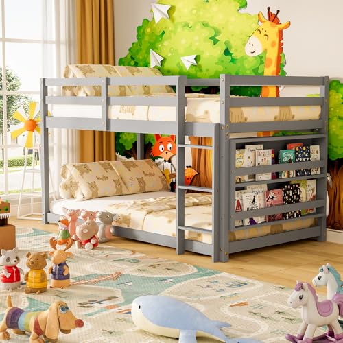 TOLEAD Low Bunk Bed Twin Over Twin, Floor Bunk Bed
