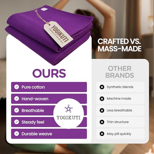 Image of Yogikuti Cotton Iyengar Yoga Blanket | Soft Breathable Yoga Support Blanket for Restorative & Iyengar Yoga, Meditation, Pranayama Practice | Yoga Accessories & Props (Purple)