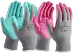 HAUSHOF 6 Gants de jardin pour femmes, Gants enduits de nitrile, pour le jardinage, le travail de restauration, rose & Vert, M