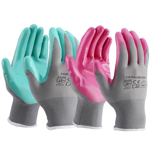 HAUSHOF Gardening Gloves for Women Ladies Thorn Proof 6-Pairs Work Gloves, Women's Breathable Garden Gloves Nitrile Coated with Texture for Yard Work,