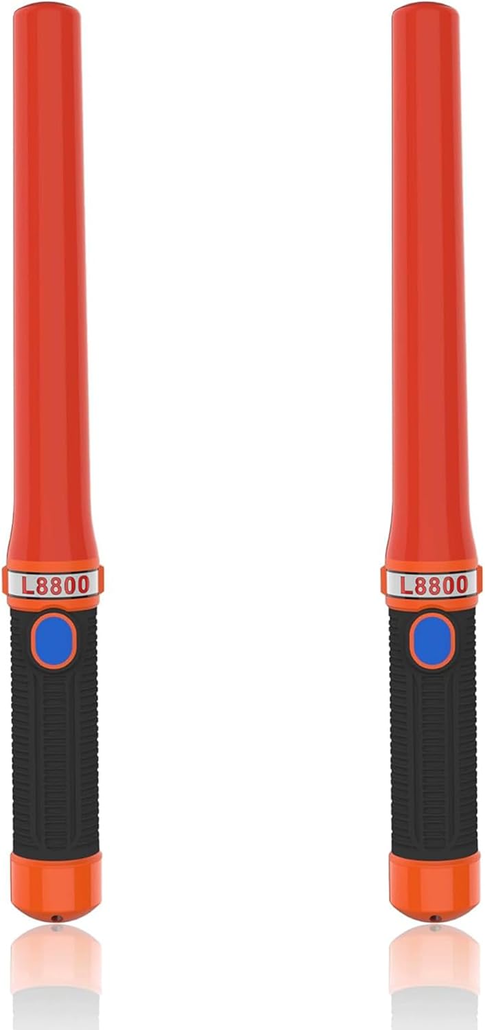 16 inch LED Traffic Control Batons, Signal Traffic Wand with 2pc C Dry-Cell Batteries(Not Include), Safety Air Marshaling Wand for Parking, Airport and Road Traffic Contol, Rubber-Coated Handle 2pcs