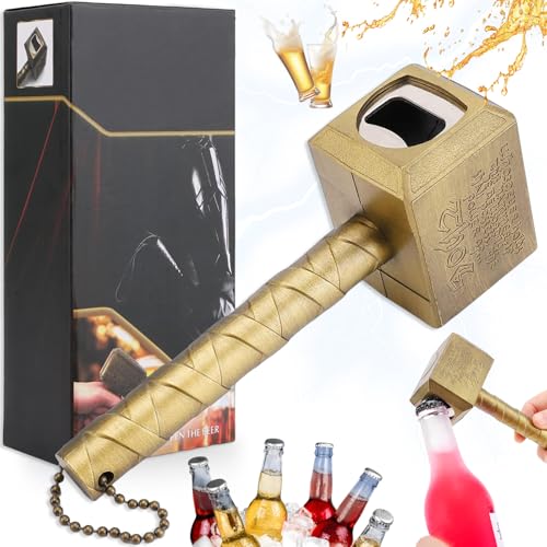 Abridor de Botellas de Martillo Thor, Abrebotellas Martillo, Abridor de Botellas de Cerveza, Para Barbacoa, Camping, Bar, Fiesta, Cerveza y Familias (Bronce)