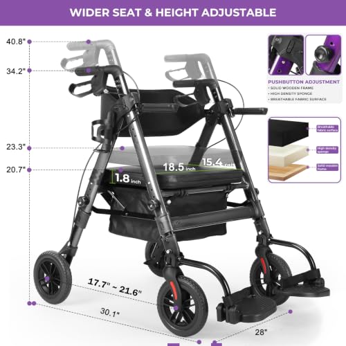 Image of Bariatric Rollator Wheelchair Combo 450 lbs, Walkers for Seniors with Seat