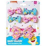 LUV HER Adorable Baby Girl Headband Set: Soft Elastic Headband with Four Matching Bows, Small Baby Shark Printed Hair Clips - Newborn Essentials and Must-Have Baby Gifts for Girls