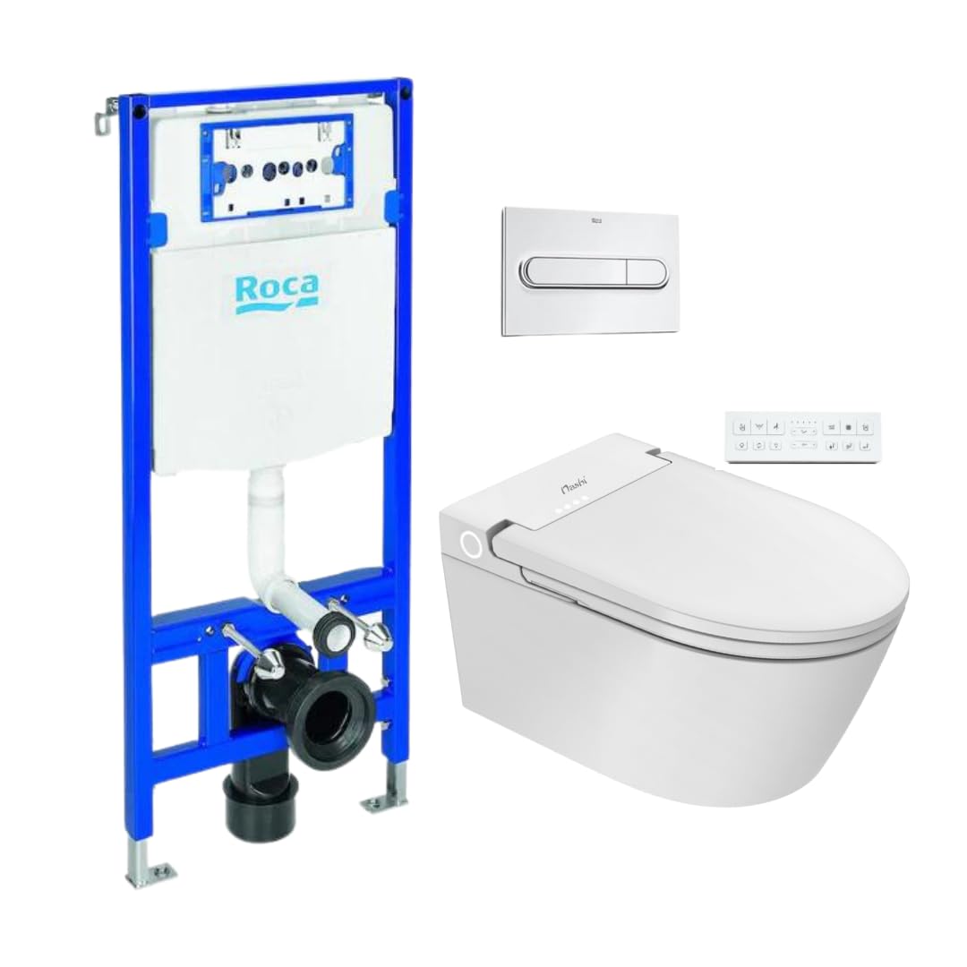 Nashi - Inodoro Japonés Suspendido de Pared + Bastidor | Con Bidet | Diseño para Cisterna Empotrable | Luz Nocturna | Asiento Calefactable, Agua Caliente y Secado | WC Japones Inteligente | EOS