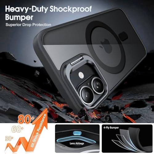 Image of VONZEE Clear Camera Kickstand Case for iPhone 16, Built-in Adjustable Camera Stand, Clear Magnetic Mag-Safe Shockproof Classic Series Phone Cover (Black)