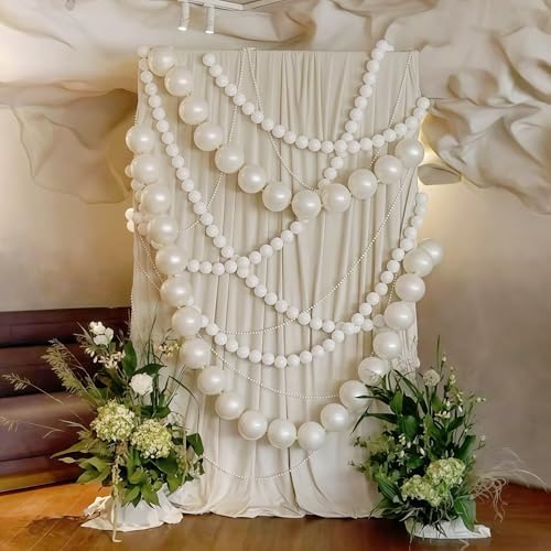 Image of Pearl White Linking Balloons, 60PCS 10 Inch Pearl Color Quick Link Balloons for Making Balloon Wall Heart Arch, Tails Balloon for Wedding Birthday Baby Shower Engagement Graduation Party Decorations