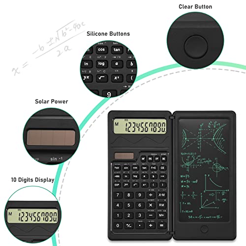 Image of EooCoo Scientific Calculator with Erasable Writing Board Notepad,Office Desk Calcultors Portable,10-Digit Large Display,Solar Battery,Suitable for College School Students,Office Desk Accessories-Black