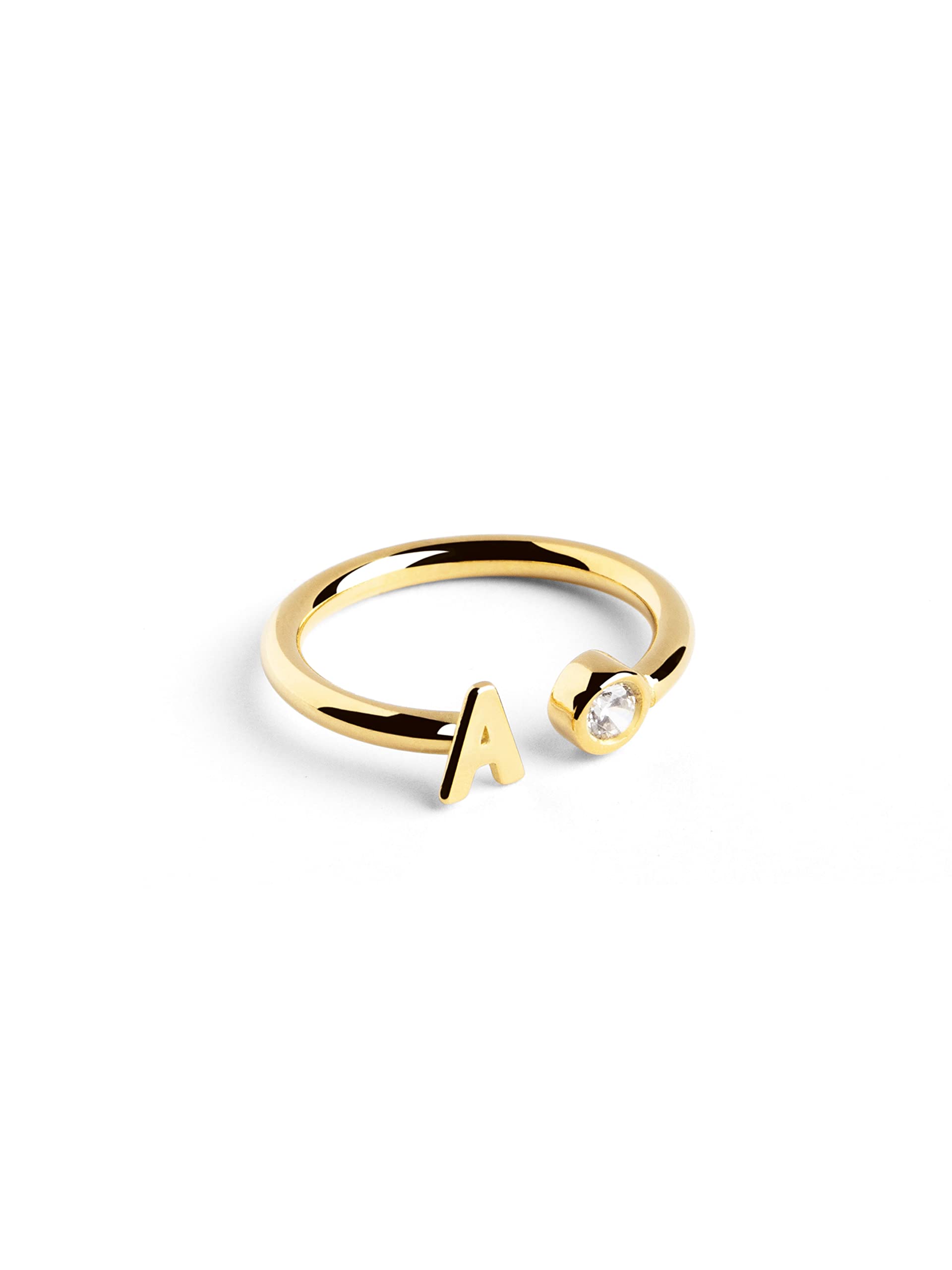 SINGULARU - Anillo Personalizado Letter Spark. Ajustable. Plata de Ley 925 con Acabado Baño de Oro de 18 Kt. Talla Unic…
